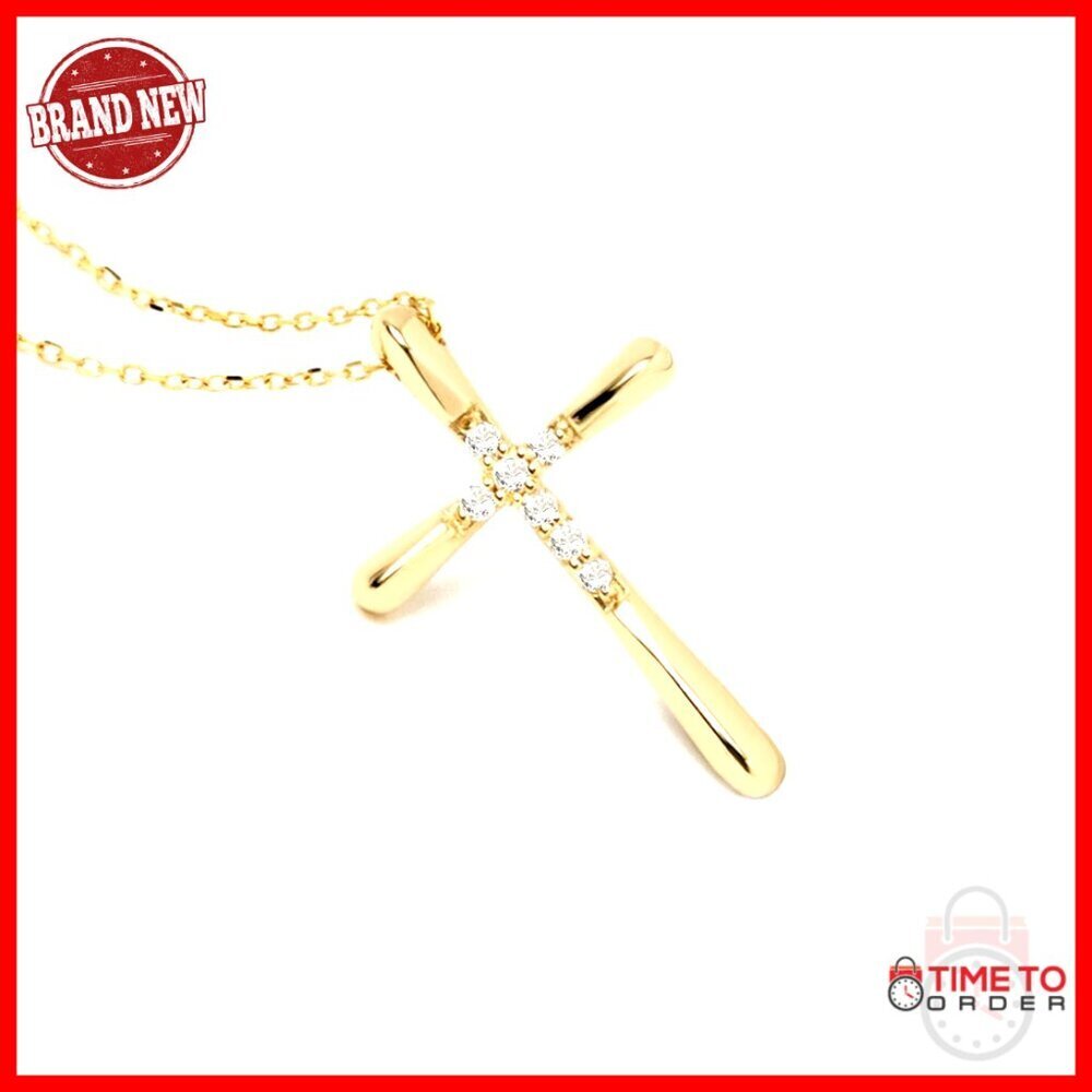 14K Solid Gold Diamond Cross Pendant Necklace 18 Inch Chain